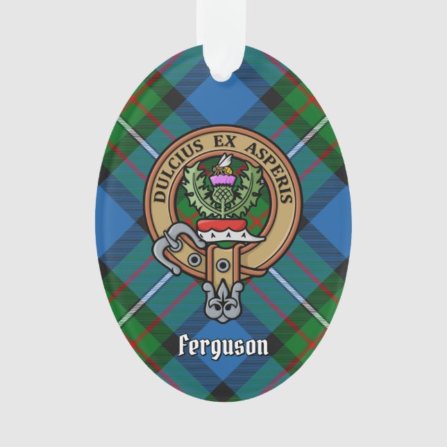Clan Ferguson Crest over Tartan Ornament (Front)