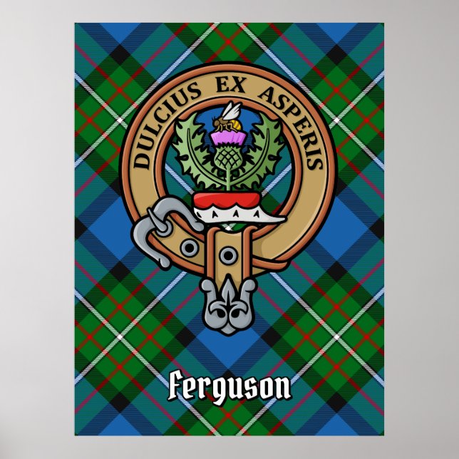 Clan Ferguson Crest over Tartan Poster (Front)
