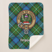 Clan Ferguson Crest over Tartan Sherpa Blanket