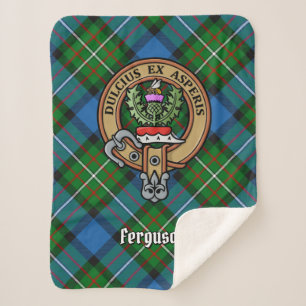 Clan Ferguson Crest over Tartan Sherpa Blanket