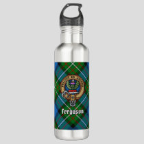 Clan Ferguson Crest over Tartan Stainless Steel Water Bottle
