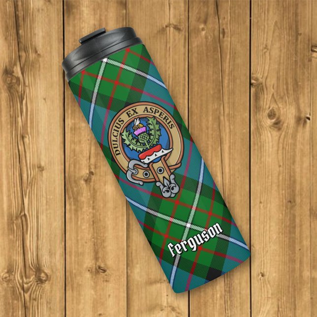 Clan Ferguson Crest over Tartan Thermal Tumbler (Creator Uploaded)