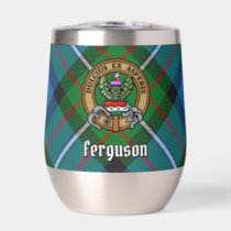 Clan Ferguson Crest over Tartan Thermal Wine Tumbler