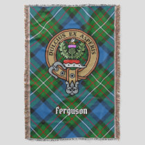 Clan Ferguson Crest over Tartan Throw Blanket