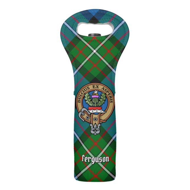 Clan Ferguson Crest over Tartan Wine Bag (Front)