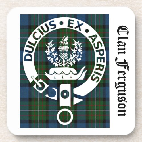 Clan Ferguson Crest Tartan Drink Coaster