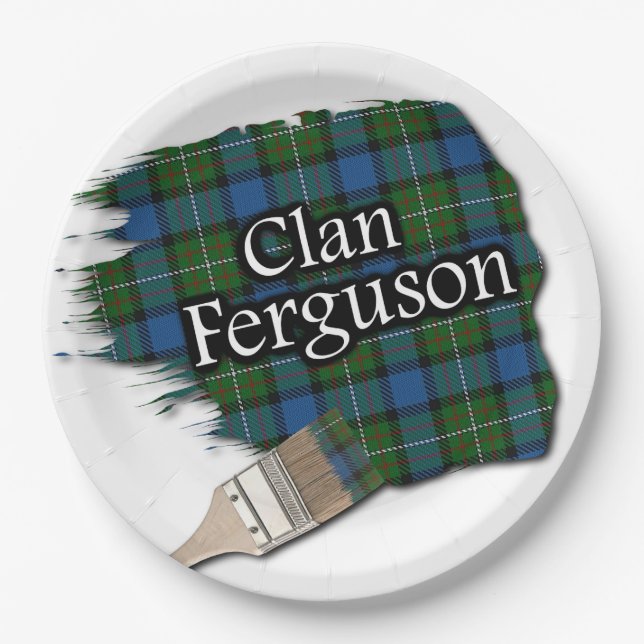Clan Ferguson Scottish Tartan Paint Brush Paper Plates (Front)