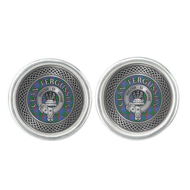 Clan Fergusson Crest & Tartan Knot Cufflinks (Front)