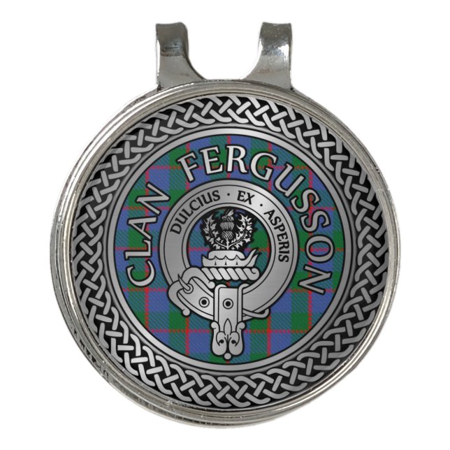 Clan Fergusson Crest & Tartan Knot Golf Hat Clip (Front)