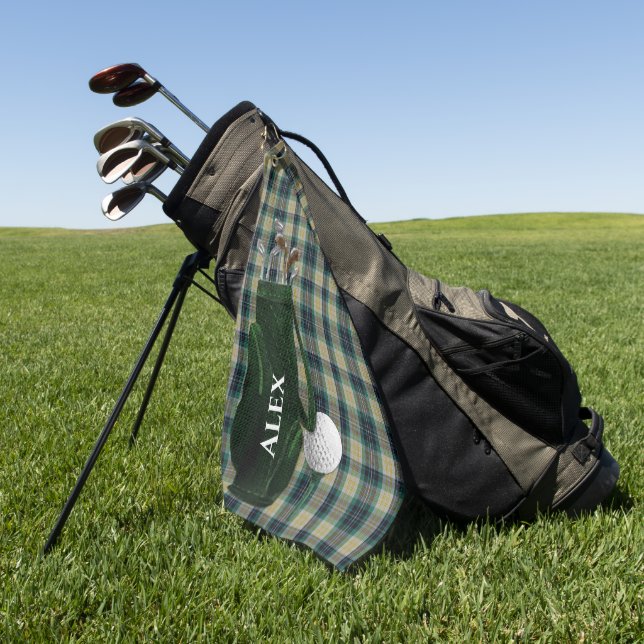 Clan Fitzpatrick Tartan Plaid Personalized Golf Towel (Green)