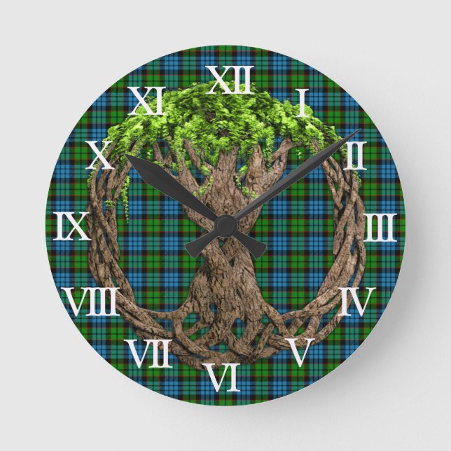 Clan Fletcher Tartan And Celtic Tree Of Life Round Clock (Front)