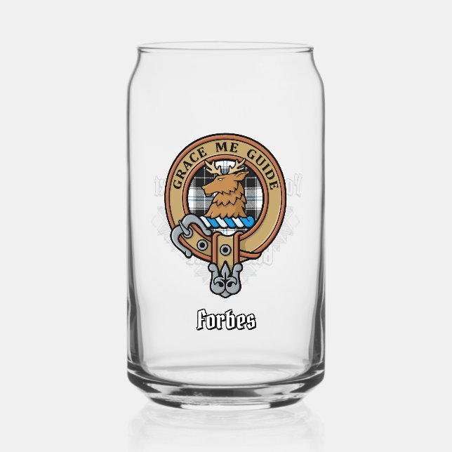 Clan Forbes Crest over Dress Tartan Can Glass (Front)