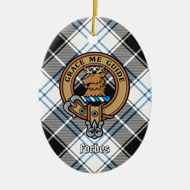 Clan Forbes Crest over Dress Tartan Ceramic Ornament (Front)