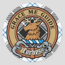 Clan Forbes Crest over Dress Tartan Classic Round Sticker