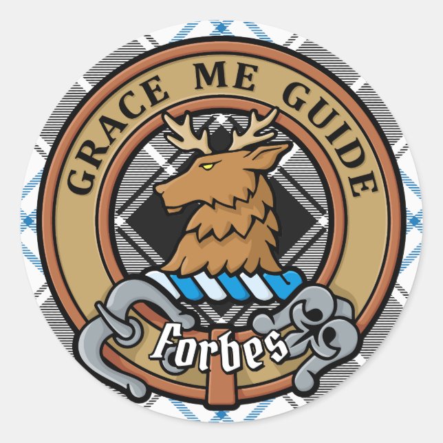 Clan Forbes Crest over Dress Tartan Classic Round Sticker (Front)