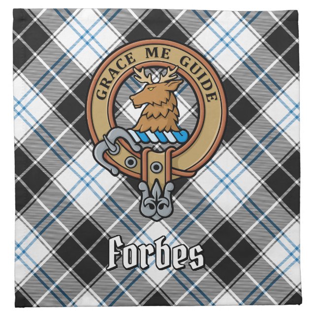 Clan Forbes Crest over Dress Tartan Cloth Napkin (Front)