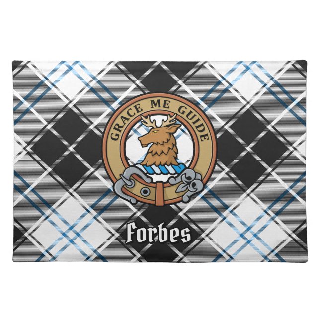 Clan Forbes Crest over Dress Tartan Cloth Placemat (Front)