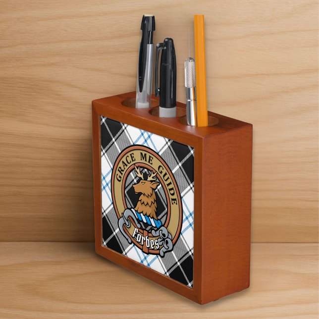 Clan Forbes Crest over Dress Tartan Desk Organizer (Creator Uploaded)
