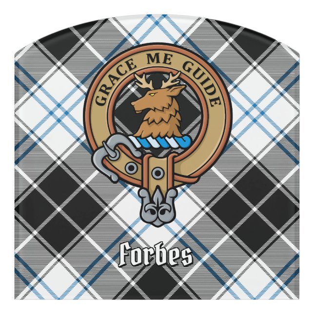 Clan Forbes Crest over Dress Tartan Door Sign (Contour Front)