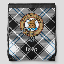 Clan Forbes Crest over Dress Tartan Drawstring Bag