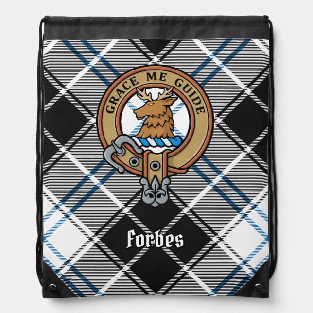 Clan Forbes Crest over Dress Tartan Drawstring Bag (Front)