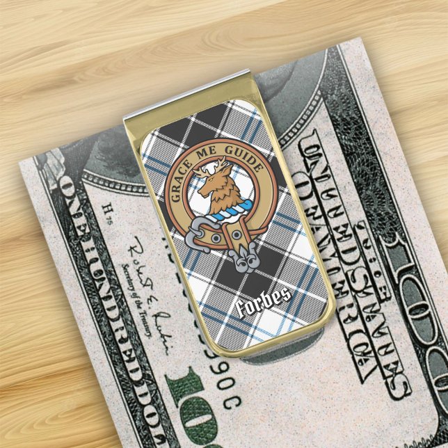 Clan Forbes Crest over Dress Tartan Gold Finish Money Clip (Creator Uploaded)