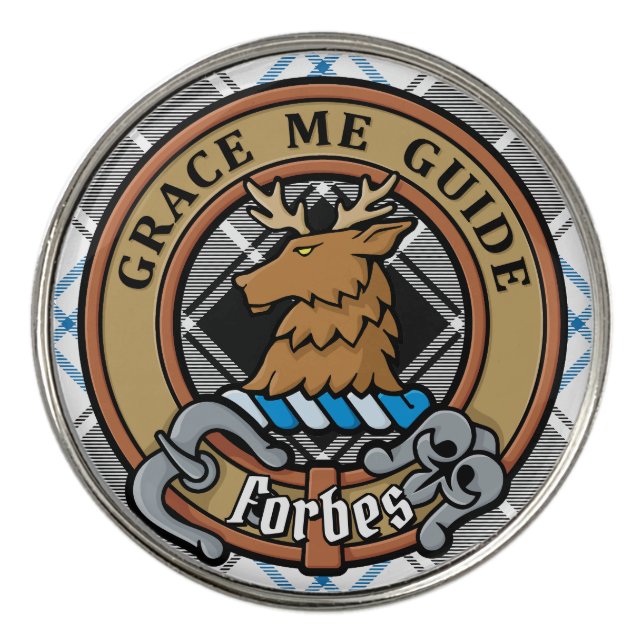 Clan Forbes Crest over Dress Tartan Golf Ball Marker (Front)