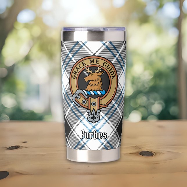 Clan Forbes Crest over Dress Tartan Insulated Tumbler (Creator Uploaded)