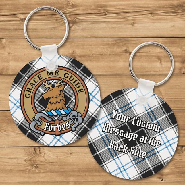 Clan Forbes Crest over Dress Tartan Keychain (Creator Uploaded)