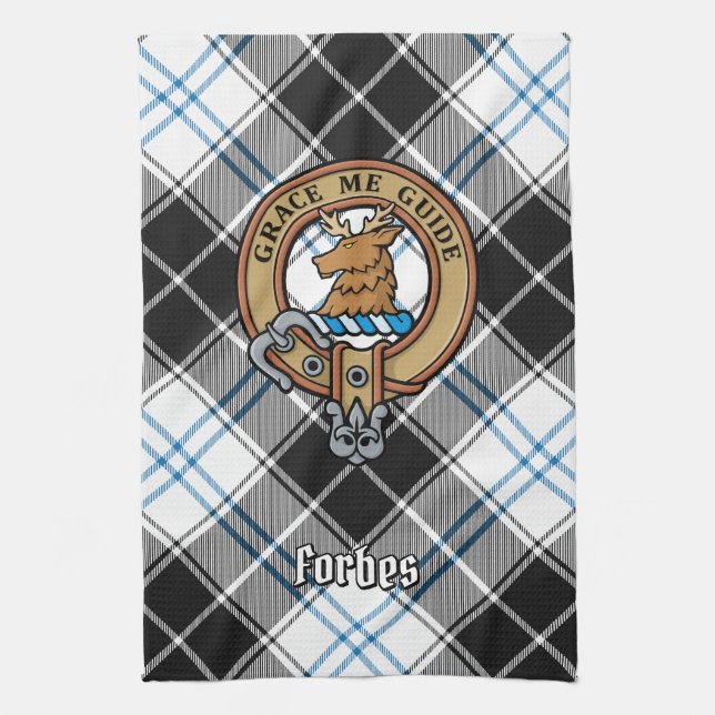 Clan Forbes Crest over Dress Tartan Kitchen Towel (Vertical)