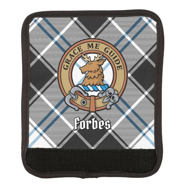 Clan Forbes Crest over Dress Tartan Luggage Handle Wrap (Front)