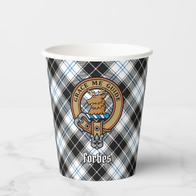 Clan Forbes Crest over Dress Tartan Paper Cups (Front)