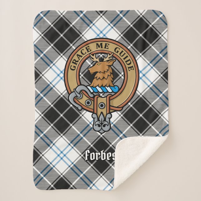 Clan Forbes Crest over Dress Tartan Sherpa Blanket (Front)