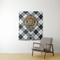 Clan Forbes Crest over Dress Tartan Tapestry