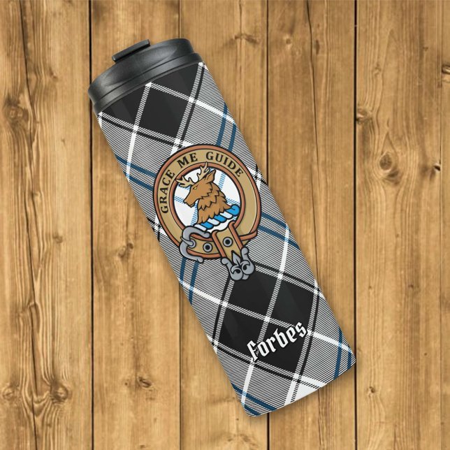 Clan Forbes Crest over Dress Tartan Thermal Tumbler (Creator Uploaded)