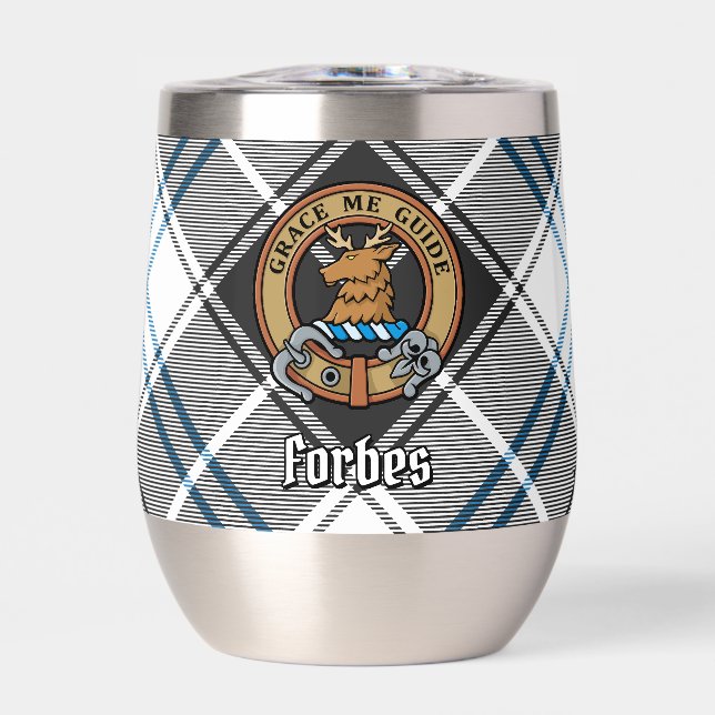 Clan Forbes Crest over Dress Tartan Thermal Wine Tumbler (Front)