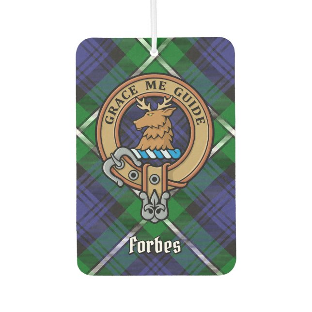 Clan Forbes Crest over Tartan Air Freshener (Front)