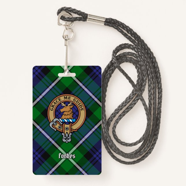Clan Forbes Crest over Tartan Badge (Front with Lanyard)
