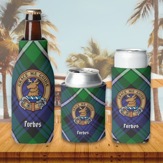 Clan Forbes Crest over Tartan Bottle Cooler (Creator Uploaded)