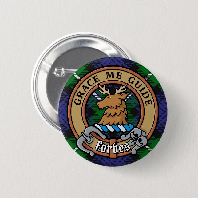 Clan Forbes Crest over Tartan Button (Front & Back)