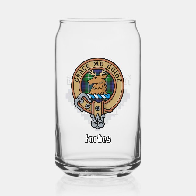 Clan Forbes Crest over Tartan Can Glass (Front)