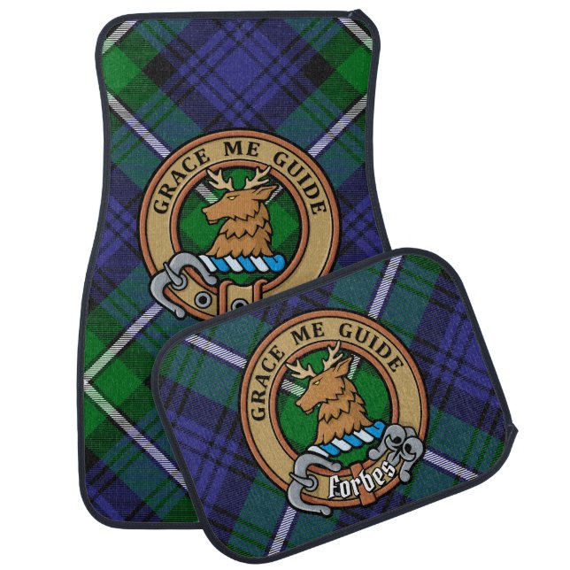Clan Forbes Crest over Tartan Car Floor Mat (Set)