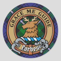 Clan Forbes Crest over Tartan Classic Round Sticker
