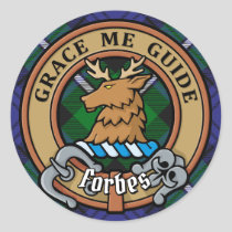 Clan Forbes Crest over Tartan Classic Round Sticker