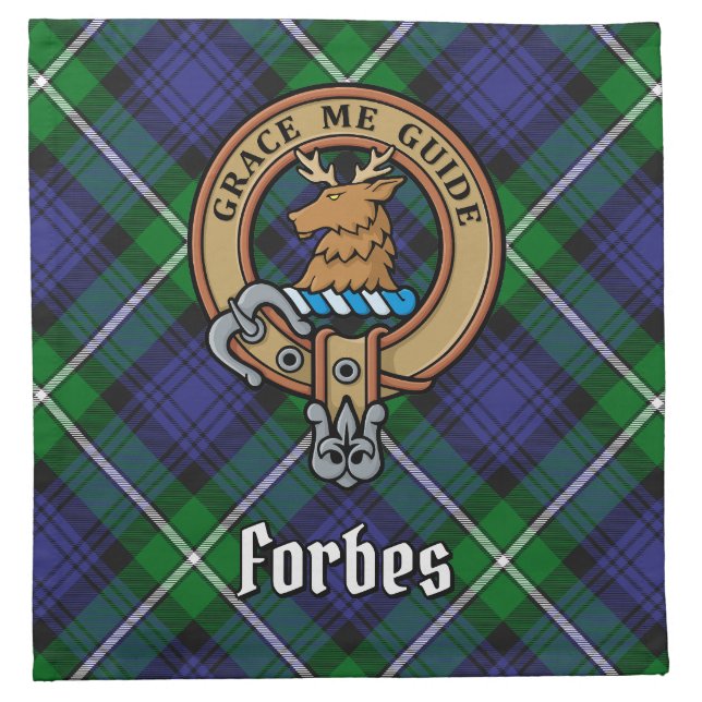 Clan Forbes Crest over Tartan Cloth Napkin (Front)