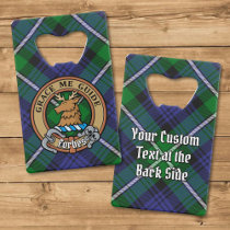 Clan Forbes Crest over Tartan Credit Card Bottle Opener