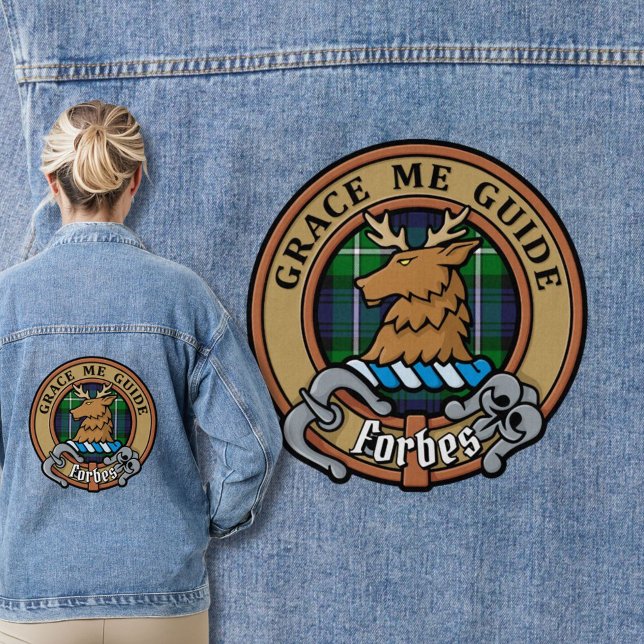 Clan Forbes Crest over Tartan Denim Jacket (Creator Uploaded)