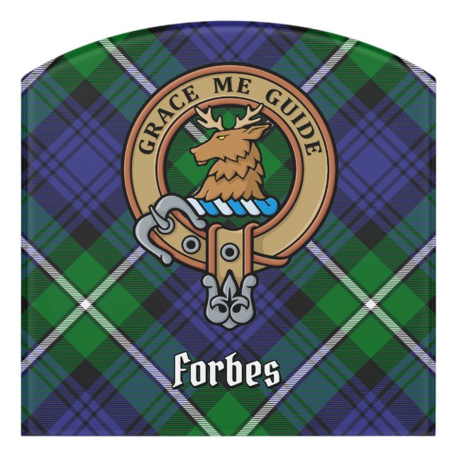 Clan Forbes Crest over Tartan Door Sign (Contour Front)