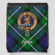 Clan Forbes Crest over Tartan Drawstring Bag