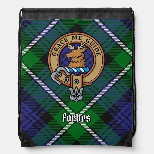 Clan Forbes Crest over Tartan Drawstring Bag (Front)